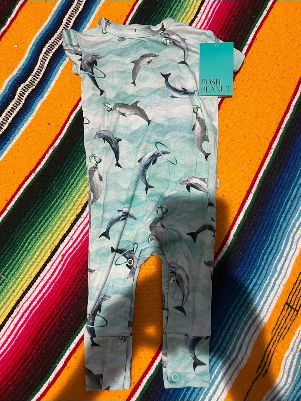 Posh Peanut Aqua Dolphin Print Footie